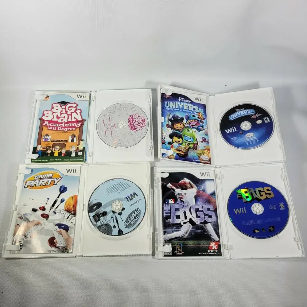 LOT OF 4 WII VIDEO GAMES BIG BRAIN ACADEMY DISNEY UNVERSE GAME PARTY THE BIGS